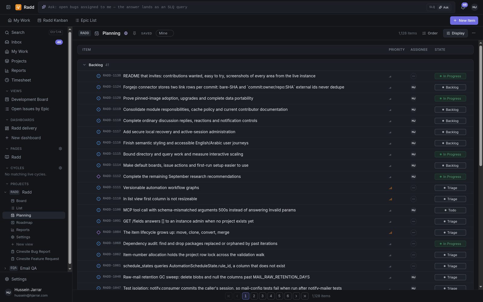 Planning and roadmap in Radd