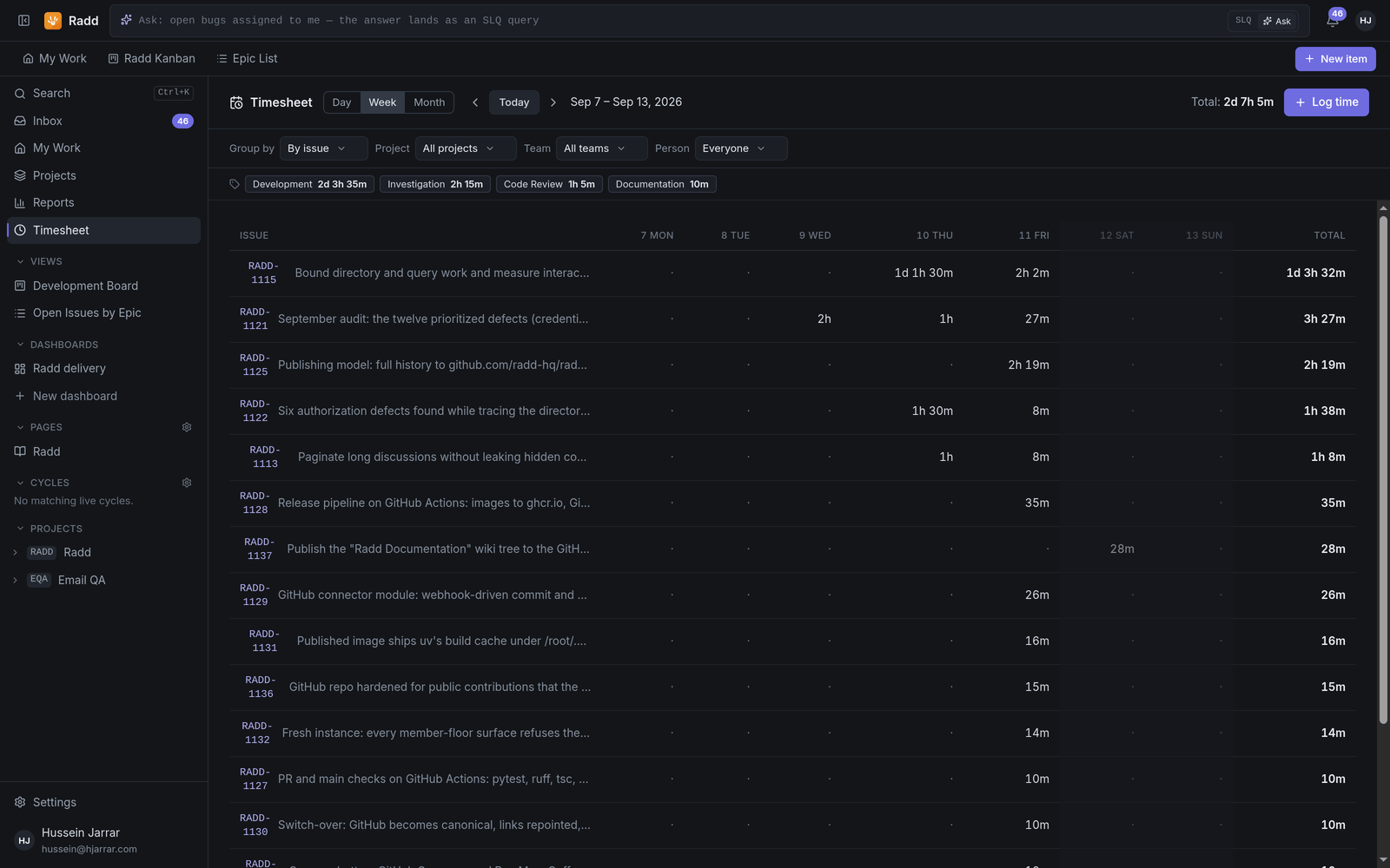 Time and timesheets in Radd
